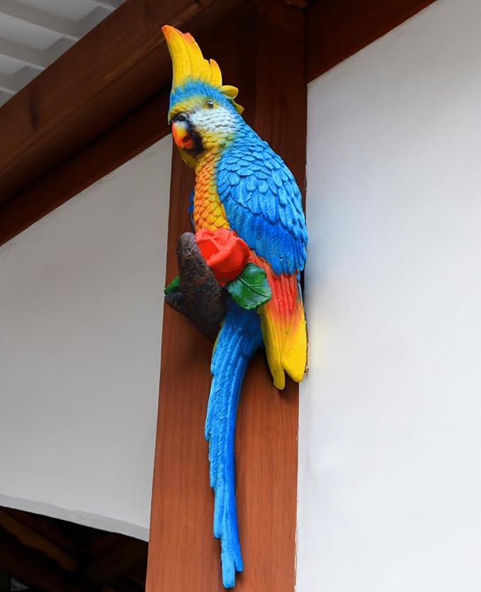 Statue Bird,Garden Decorations Bird Figurine,Resin Bird,Bird Statue Real Parrot Figurine,Flapping Macaw Bird Tropical Decor Wall Sculpture, Polyresin, Full Color