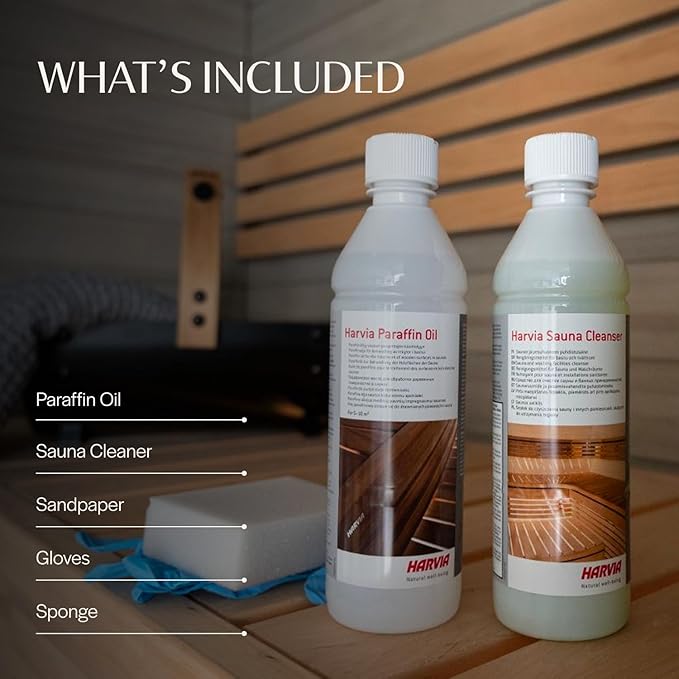 Almost Heaven Saunas Cleaner Care Kit, Includes Natural Wood Cleaner, Paraffin Oil, Gloves, Sponge & Sandpaper, Traditional or Infrared Cleaning & Protection Solutions for Indoor or Outdoor Saunas
