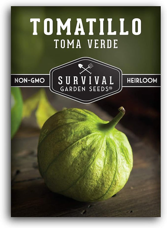 Survival Garden Seeds - Toma Verde Tomatillo Seed for Planting - Packet with Instructions to Plant and Grow Green Salsa Vegetables in Your Home Vegetable Garden - Non-GMO Heirloom Variety