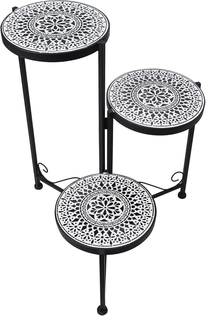 3 Tier Mosaic Plant Stand Foldable Corner Shelf for Indoor Outdoor Tall Plant Holder Display Rack for Patio Balcony Living Room Garden Decor