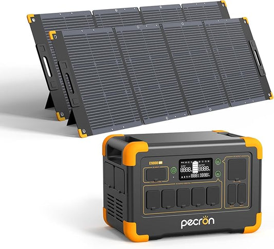 pecron Solar Generator E1000LFP with 2x300W Solar Panels, 1024Wh/1800W LiFePO4 Battery Backup, Portable Power Station Expandable to 4097Wh, Fast Charging Power Station for Emergencies, Camping, RV