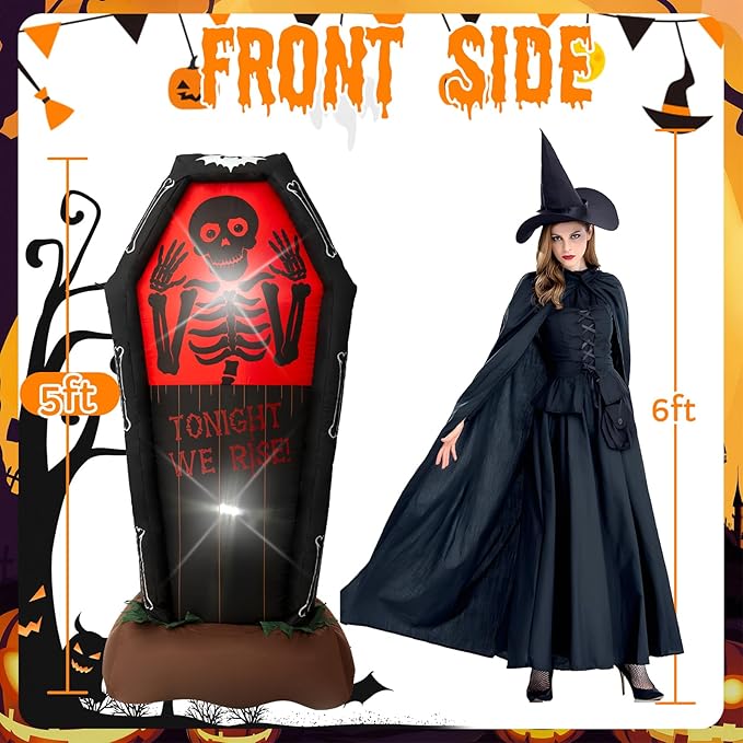 5FT Coffin, Halloween Outdoor Inflatable Decoration, with LED Lights, Suitable for Outdoor Lawns, Gardens, Terraces and Halloween Parties