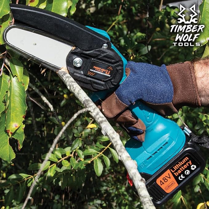 Timber Wolf Tools Mini Rechargeable Chainsaw with Carry Case | 4" Chain | ABS Body | Includes Two 1,500mAh Batteries & Charger | Lightweight and Portable | Tools and Accessories Included