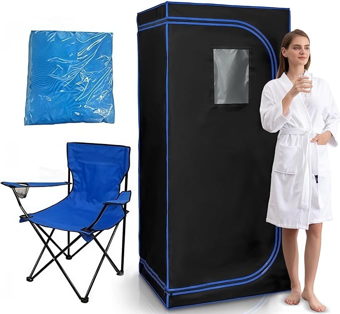 1 Person Portable Full Spectrum Infrared Sauna, Full Size Tent with Remote Control,1300W Fast Heating, Foldable Chair & LED Therapy Light, Home Spa for Relaxation ( L 31.5” x W 31.5” x H 70.9”)