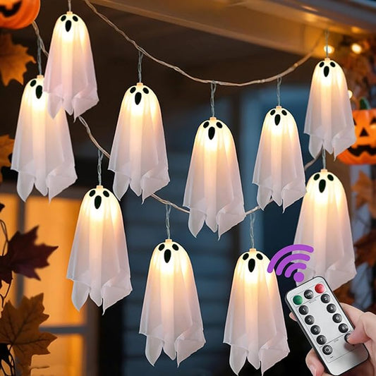 10p Halloween Decorations Outdoor,Ghost Decoration with Remote Control String Lights,Halloweens Party Decoration Indoor Porches Yards Gardens Lawn