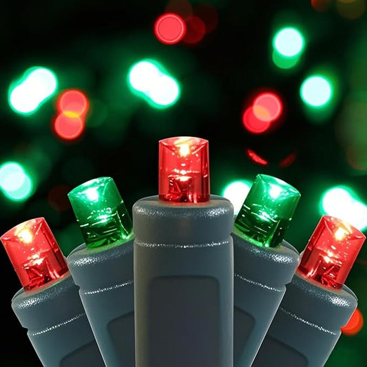 50 LED 5MM Red and Green Christmas Lights, 17FT Indoor/Outdoor String Light, Mini Lights for Garden, Patio, Christmas Trees - Green Wire, Commercial Grade, UL Listed