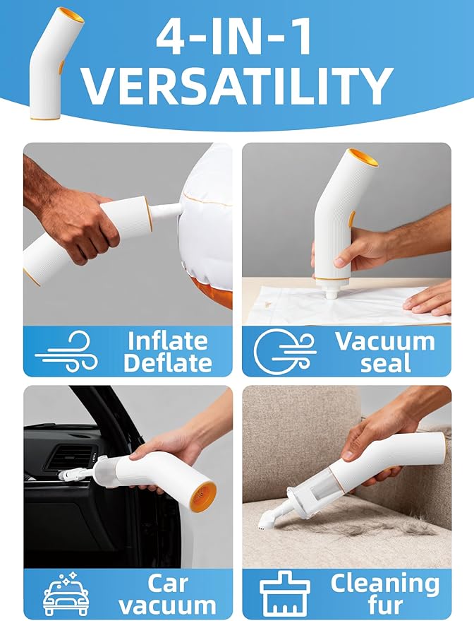 Handheld Vacuum Cordless, 4 in 1 Portable Mini Car Vacuum Cleaner with 15000pa Suction Power, 2 Suction Modes & Multi-Nozzles for Home Pet Office, White
