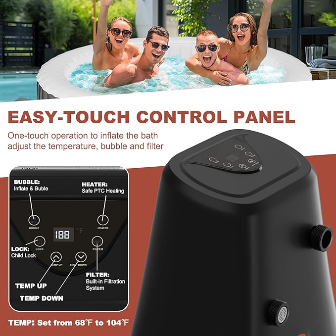 LILYPELLE 4-6 Person Inflatable Hot Tub, Large Round Portable Bathtub with 130 Bubble Jets, Outdoor Spa Set Included Heater Pump, Filter and Spa Cover, 82" X 82" X 25"