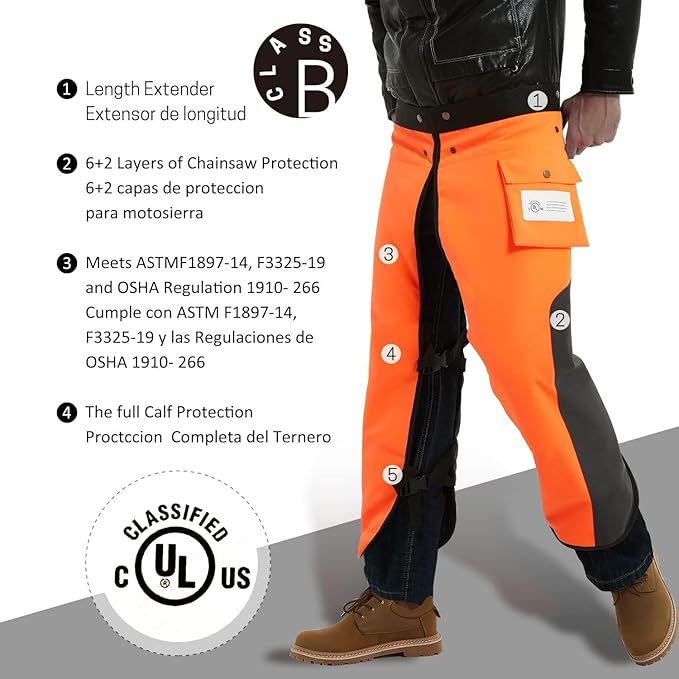 Chainsaw Chaps Apron Wrap 8-layer for Men/Women Loggers Forest Workers Protective Chain Saw Pants Adjustable
