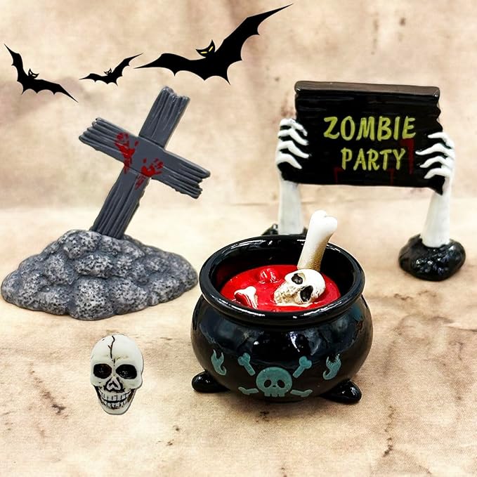 Halloween Miniature Figurines - 18Pcs Resin Ghost Tombstones Skull Heads Scene Ornaments Halloween Garden Accessories Mini Figurine Decorations for Outdoor Statues Home Village Crafts Decor