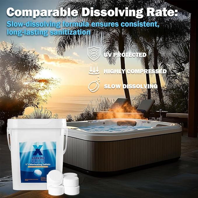 XtremeClear 1" Chlorine Tabs Swimming Pool Hot Tub & Spa Eliminate Bacteria & Algae Sanitizer Makes Water Clean & Crystal Clear Slow Dissolving 5lbs