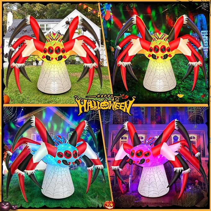 6FT Halloween Inflatables Spider Decoration with Magic Led Light Up Halloween Inflatables Outdoor Decorations Blow up Inflatables for Halloween Holiday Party Lawn Yard Outside Garden Décor