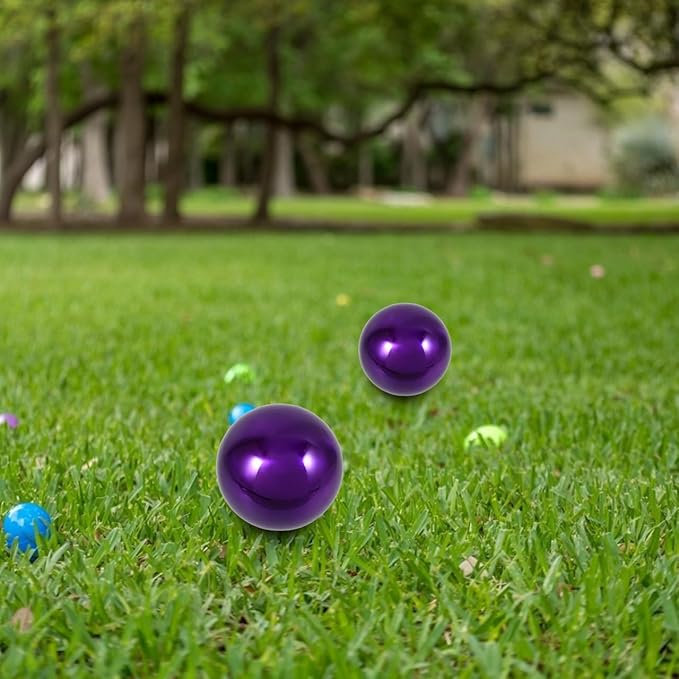 Happyyami Stainless Steel Mirror Reflective Ball Purple Gazing Ball for Garden Decor 15Cm Outdoor Accent 2Pcs Set