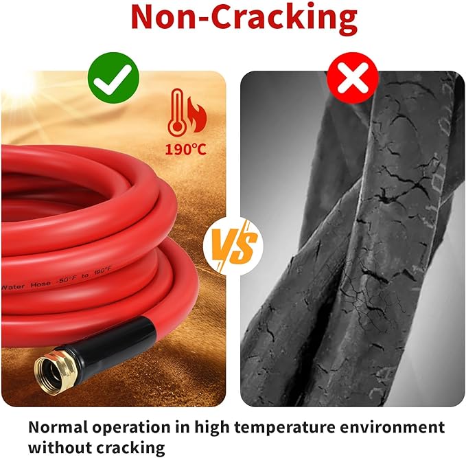 Garden Hose 50 ft x 5/8” Hot/Cold Water Hose,-50°F to 190°F,Burst 600Psi Flexible & Lightweight Upgraded Rubber Hoses,3/4” Solid Fittings for All-weather Outdoor Lawn & Garden