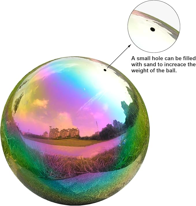 Nerien 8 Inch Gazing Ball, Stainless Steel Garden Mirror Globe, Polished Ornament Sphere, Hollow Floating Reflective Hemisphere, Home Outdoor Pond Housewarming Swimming Pool Decoration Gift, Rainbow