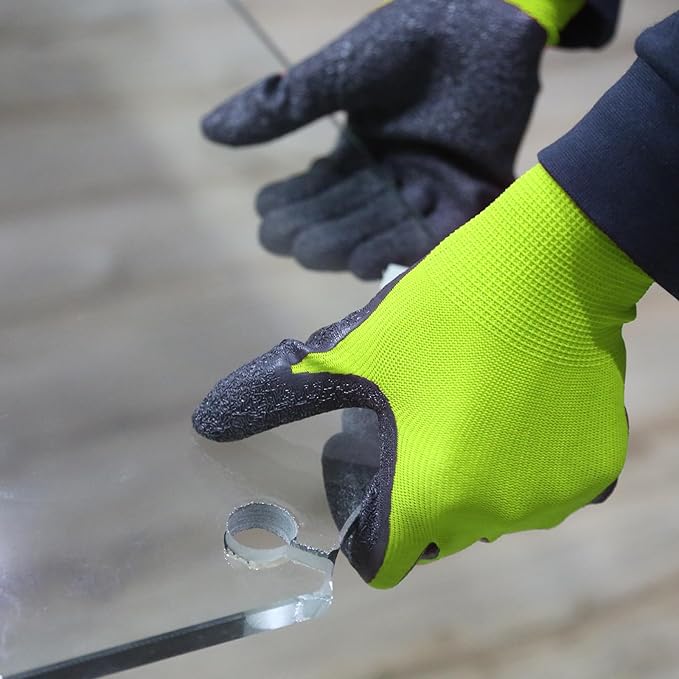 Evridwear Crinkle Latex Rubber Hand Coated Safety Work Gloves for Men Women General Multi Use Construction Warehouse Gardening Assembly Landscaping (X-Large,Green- 12Pair)