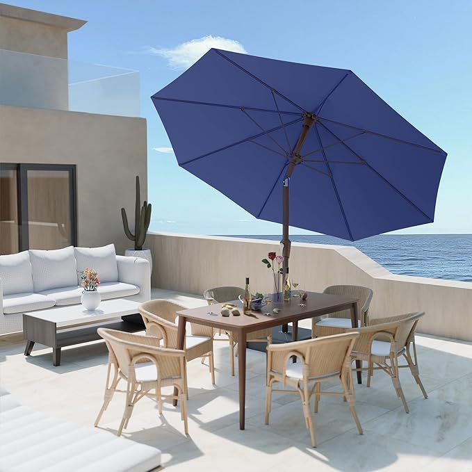 PatioKingdom Auto-Tilt 9FT Patio Umbrella Outdoor with 8 Sturdy Fiberglass Ribs,Market Table Umbrella for Pool,Backyard,Deck and Garden