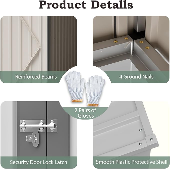 4x8 FT Outdoor Storage Shed,Lean to Lockable Metal Garden Shed Steel with Reinforced Beams,All Weather Waterproof Storage House W/Lockable Door&2 Air Vents,for Backyard,Patio,Lawn,Garden,White