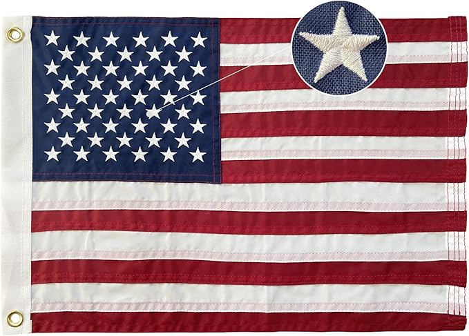Homissor American Flag 16x24 Boat Small US Flags Outdoor Heavy Duty Embroidered Stars USA 1.3x2Ft Banner Sewn Stripes Indoor with 2 Brass Grommets