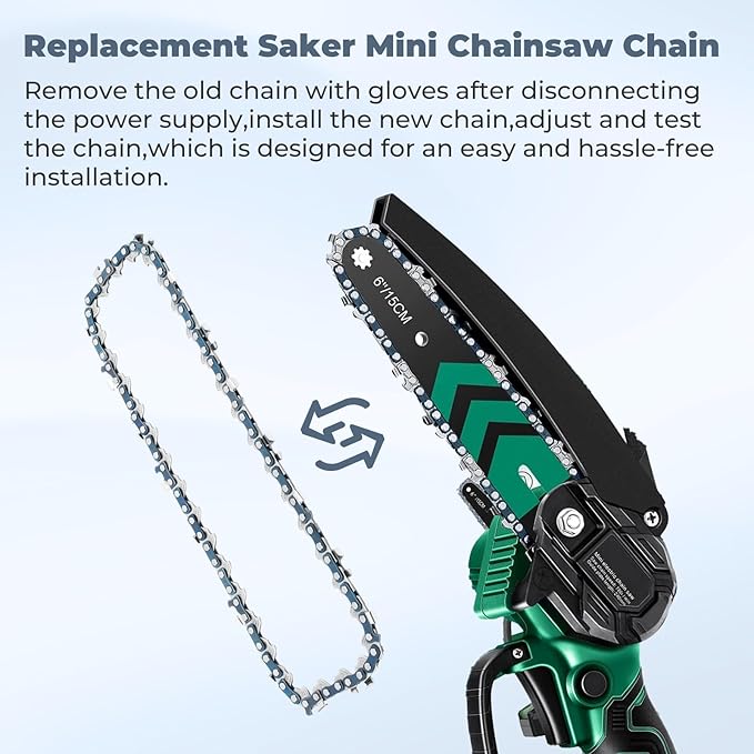 6 Inch Mini Chainsaw Chain Replacement for Saker 6 Inch Portable Electric Cordless Chainsaw,‎GJ15990-X36820 Chain Saw Blade,37 Drive Links 0.043" Gauge 1/4" LP Pitch (3 Pack)