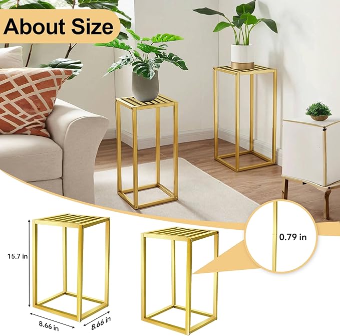 Cylinder Stands for Parties & Plants,2pcs Gold Square Wedding Flower Pedestal Stands for Centerpieces, 15.7 inch