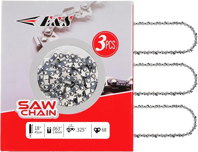 E & S 3 Pack 18 Inch Chainsaw Chain .325" Pitch .063" Gauge 68 Drive Links Semi-Chisel Chain Saw Chains for Husqvarna, Poulan, Craftsman, Greenworks and More Chainsaw Brands