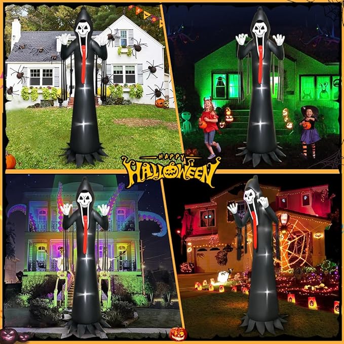 10 FT Halloween Inflatable Grim Reaper Decoration with Led Light Scary Halloween Inflatables Outdoor Lawn Decor Decorations Blow up Inflatables for Holiday
