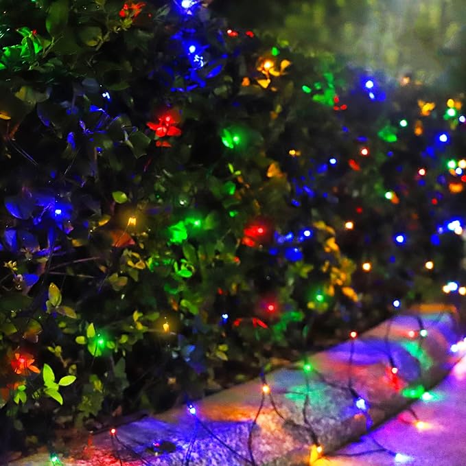 Solar Net Lights Outdoor Mesh Lights Christmas Decorations, 200LED String Tree Wrap Waterproof 19 Modes for Bushes, Fence,Garden, Shrubs,Trunk, Halloween,Xmas Decor (Multi-Colored, 9.8ft x 6.6ft)