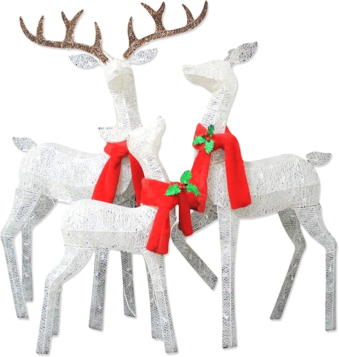 61" 3D Christmas Reindeer Family Set - Light Up Outdoor Decorations With White Lights