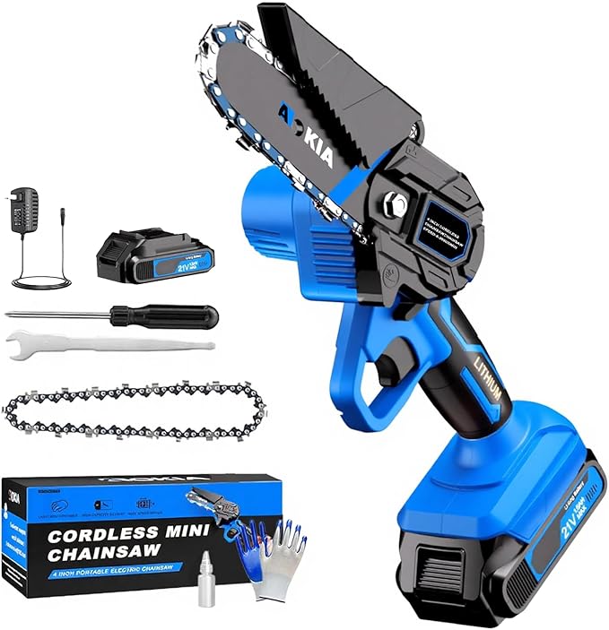 Mini Chainsaw, 4 inch Mini Chainsaw Cordless, Small Hand held Electric Power Chain Saw 1 Battery Powered Operated, Household and Garden for Tree Trimming Wood Cutting, Gifts for Father Husband Men