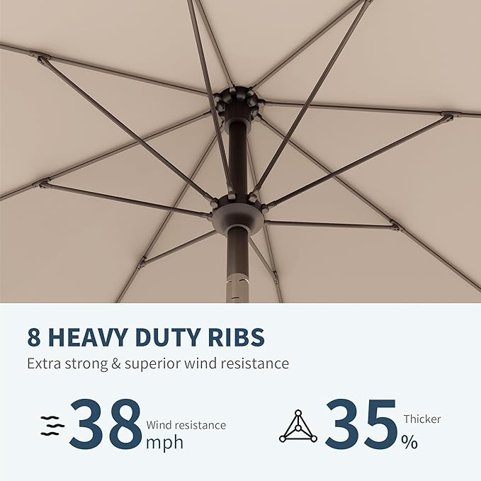 PatioKingdom Auto-Tilt 9FT Patio Umbrella Outdoor with 8 Sturdy Fiberglass Ribs,Market Table Umbrella for Pool,Backyard,Deck and Garden