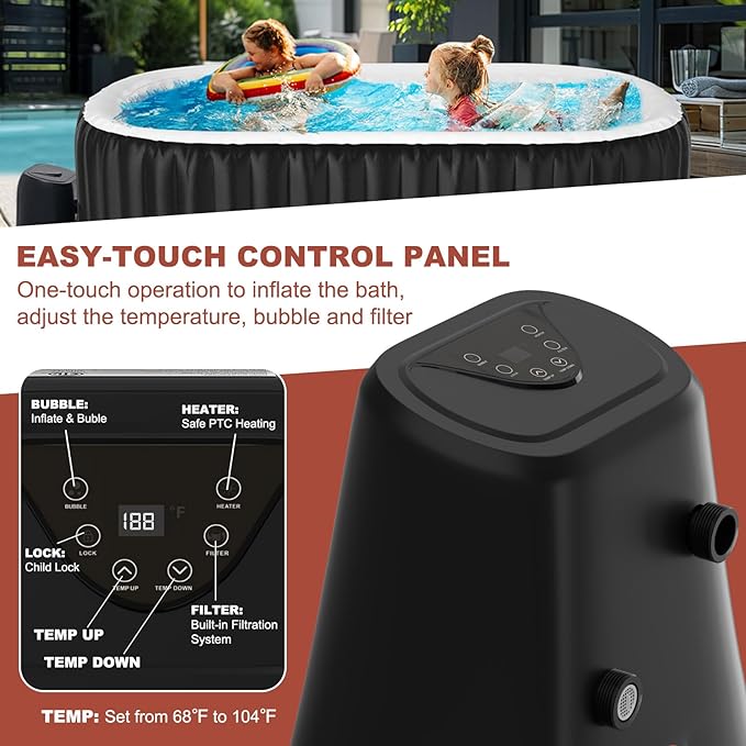 LILYPELLE 1-2 Person Inflatable Hot Tub, Oval Portable Hot Tub with 100 Bubble Jets, Large Outdoor Spa Bathtub Set Included Heater Pump, Filter and Insulated Cover, 75" X 47" X 25"