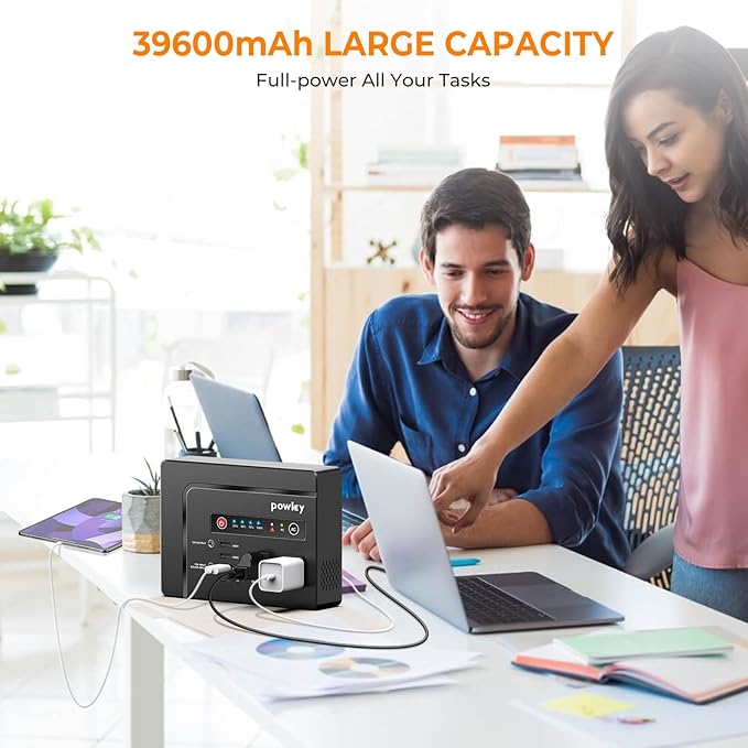 Powkey Solar Powered Generator,200W Portable Solar Generator Power Station with Solar Panels 40W,146Wh Generator Power Bank with 2 AC Outlet 110V Pure Sine Wave for Outdoor Camping Emergency Home