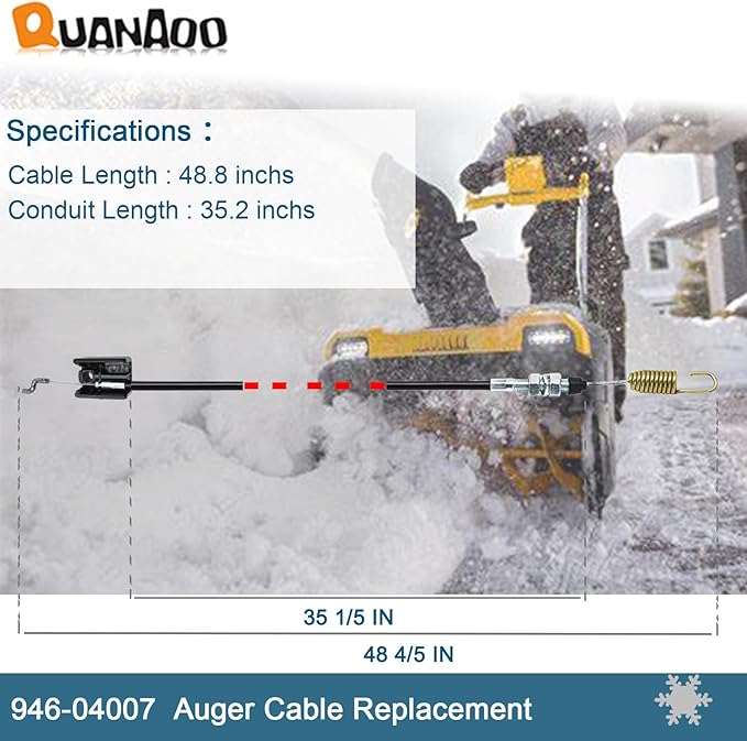 Auger Control Cable 946-04007 for Cub Cadet Troy-Bilt MTD Craftsman Yard Machines Snowblowers Replace 746-04007 Auger Clutch Cable