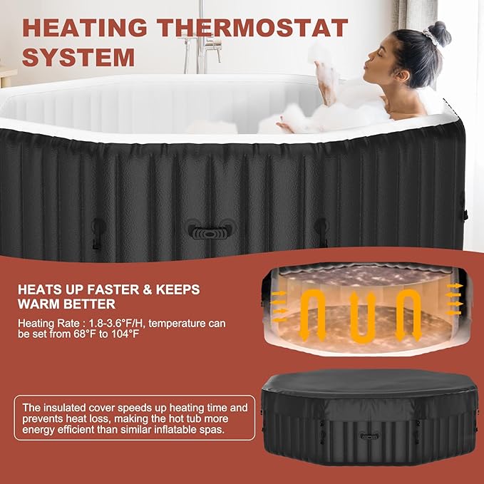 LILYPELLE Inflatable Hot Tub 4-6 Person, Octagonal Portable Hot Tub with 130 Bubble Jets, Large Outdoor Spa Bathtub Set Included Heater Pump, Filter and Insulated Cover, 77" X 77" X 25"