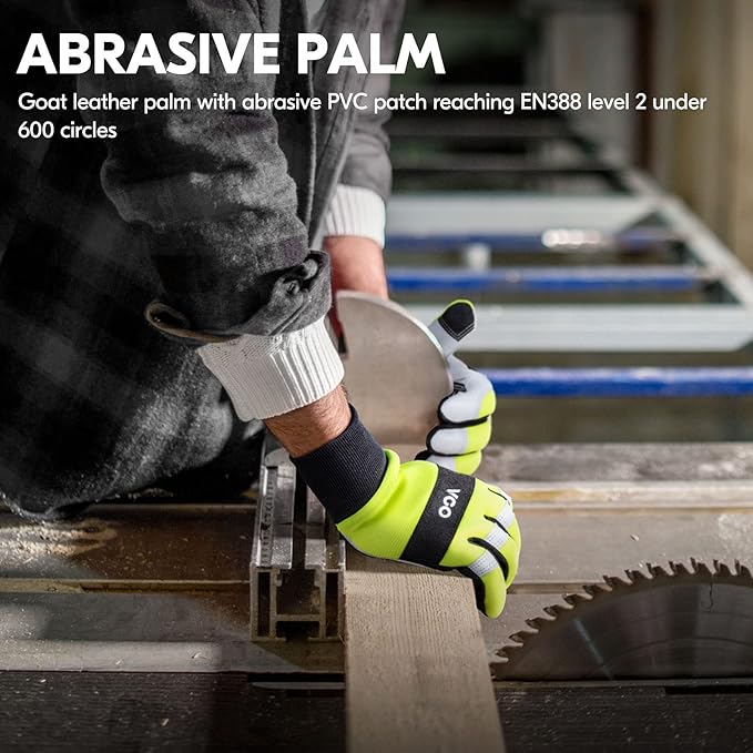 Vgo... 1Pair Chainsaw Gloves, 12-Layer Chainsaw Protection on Left Hand Back,Goat leather Work Gloves, Mechanic Gloves