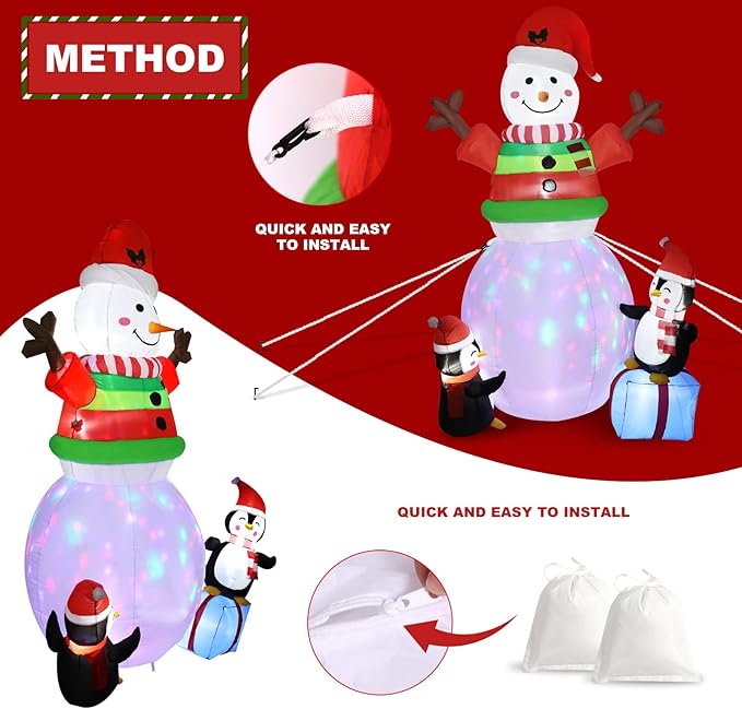 8FT Christmas Inflatables Outdoor Decorations Ugly Sweater Snowman Inflatable Yard Decorations with Rotating LED Christmas Blow-up Yard Decorations for Outdoor Indoor Lawn Garden