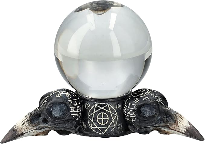Pacific Giftware Raven Skulls and Crystal Ball Figurine, 5.5-inch Length, Cold Cast Resin, Table Decoration
