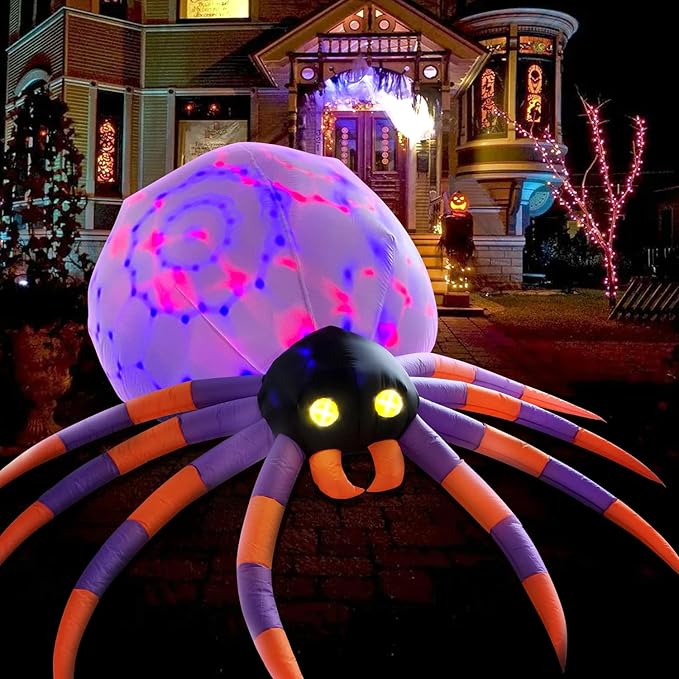 DomKom 8FT Halloween Inflatable Decorations Spider, Build-in Magic LED Lights Holiday Blow Up Yard Decoration for Halloween Holiday Party Outdoor,Garden Yard Lawn Decor