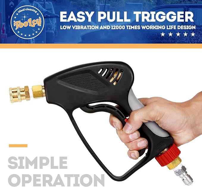TOOLCY Pressure Washer Short Gun, Commercial 5000 PSI / 10.5 GPM with Nozzle Tips, 3/8" Swivel USA-NPT Thread x Quick Socket, Sturdy Design for Gas Power Washer