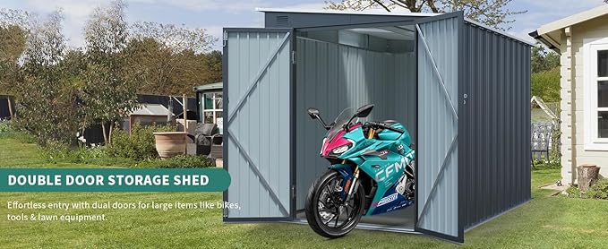 Outdoor Storage Shed, 8x6 FT Metal Garden Shed with Double Doors, Galvanized Steel, Waterproof and Rustproof, Gray