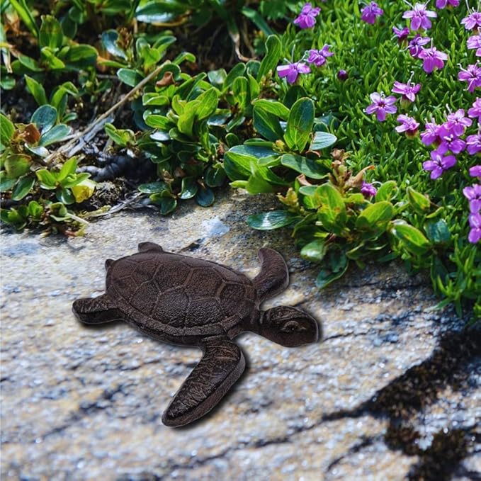 Comfy Hour Antique and Vintage Ocean Collection Cast Iron Ocean Turtle Figurine, Indoor Outdoor Garden Decor, Brown