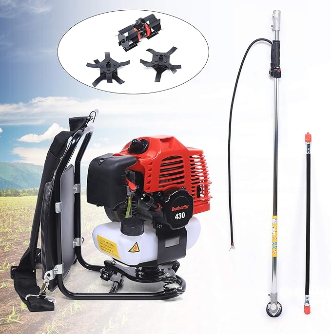 43CC Lawnmower 2-Stroke Air-Cooled Single Cylinder Lawn Mower Grass Catcher Tool Reel Mower Gas Powered Lawn Scarifier Sweeper for Garden Yard Park, 1E40F-5 Engine, TBG430
