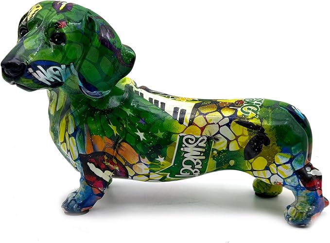 FUNSXBUG Colorful Dachshund Dog Statue Art Figurines Sculpture Collectibles Home Office Desktop Decor Outdoor Garden Display Decoration (Dachshund Dog 3)