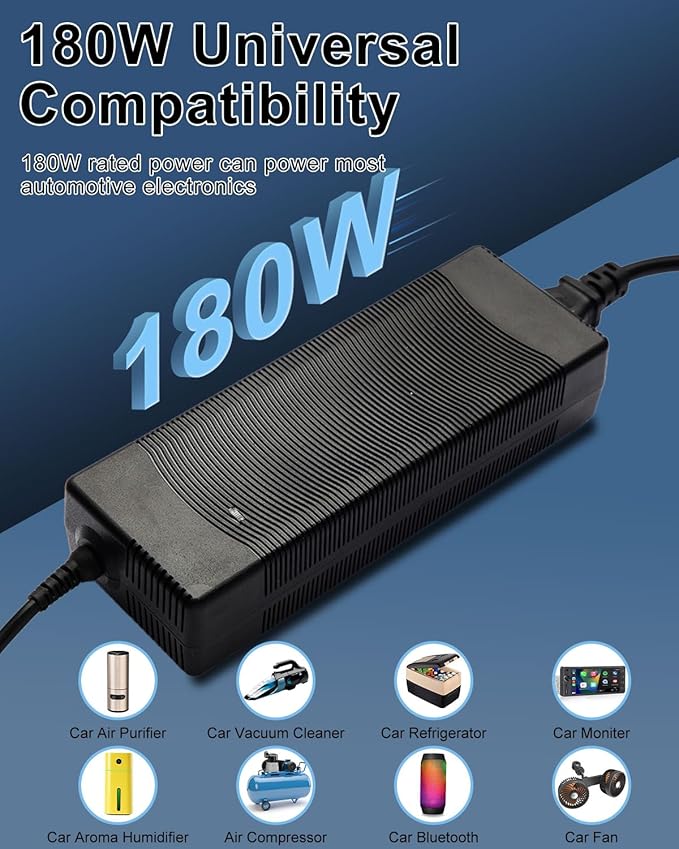 AC to DC Converter 180W 15A 110V to 12V Power Adapter with Fast Cooling Fan, Car Cigarette Lighter Socket Power Supply for Car Vacuum, Refrigerator, Inflator