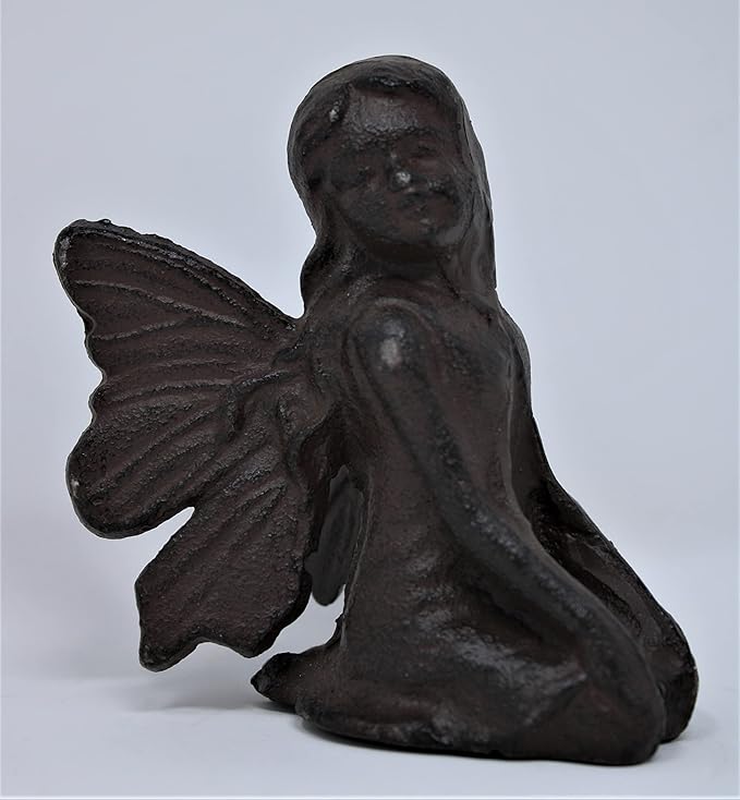 Kneeling Cast Iron Fairy Angel Garden Statue Pixie Home Decor