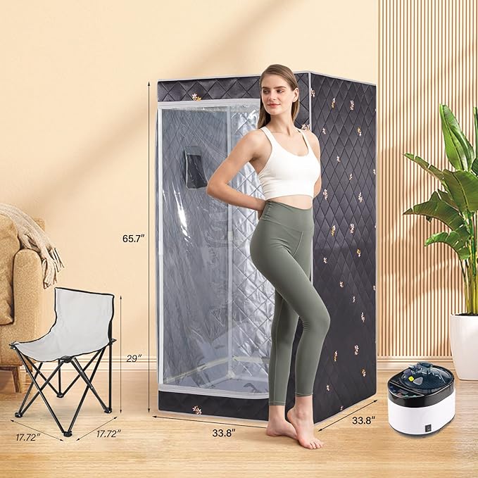 ZONEMEL Full Size Portable Steam Sauna, Personal Home Spa, 1500 Watt 4 Liter Steamer with Remote Control, Timer, Foldable Chair (L 33.8" x W 33.8" x H 65.7",Crane1)