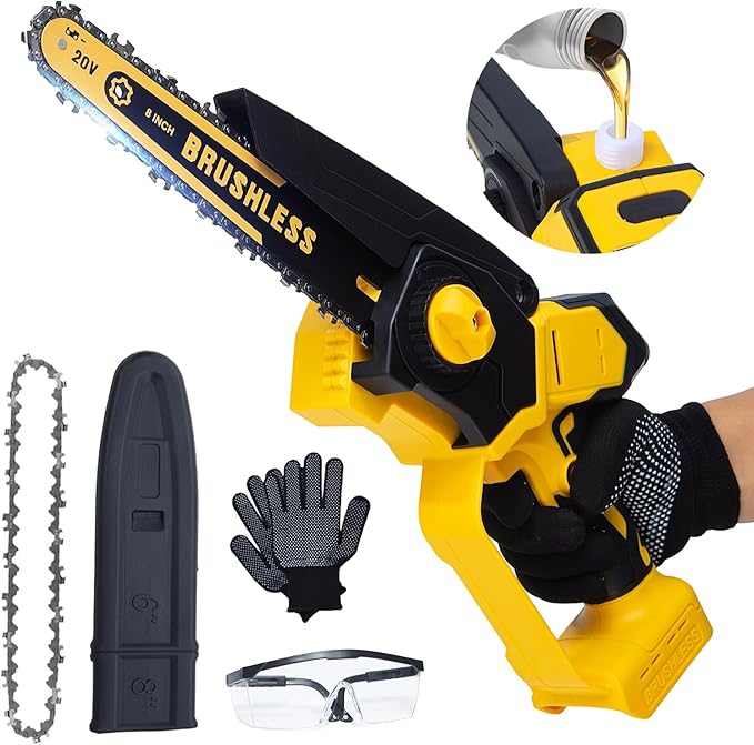 Cordless Mini Chainsaw 8 Inch for Dewalt 20V MAX Battery Powered (NO Battery), Electric Cordless Hand Chainsaw, Portable Small Rechargeable Pruning Chain Saw for Wood Cut Tree Trimming