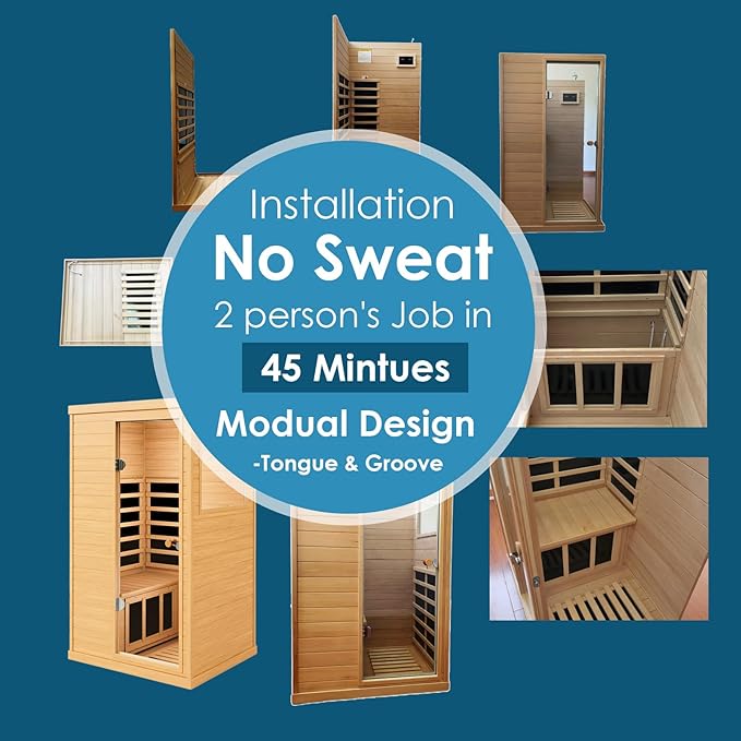 Saunas 909Mini Far Infrared Sauna, Indoor Dry Sauna (Hemlock Wood, 1 Person Mini Size Right Door)