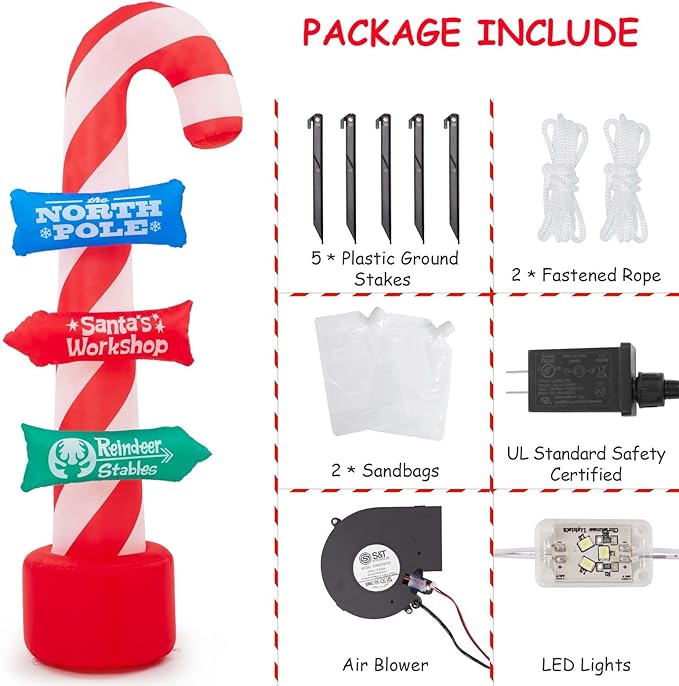 8FT Outdoor Inflatable Christmas Candy Canes with LED Lights - Xmas Blow Up Decor for Holiday Yard